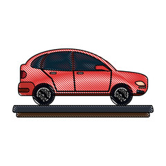 Sticker - red parked car sideview icon image vector illustration design