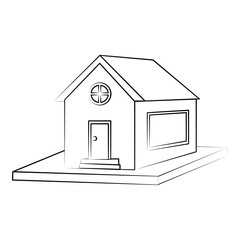 Sticker - family home or one story house icon image vector illustration design  black sketch line