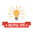 Helpful tips. Ribbon with bulb icon. Flat vector illustration on white background.