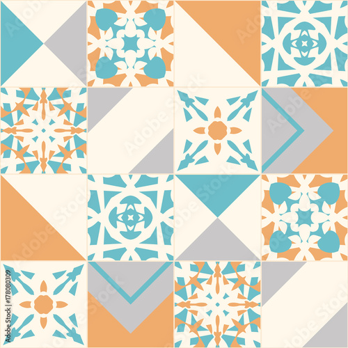 Naklejka dekoracyjna Seamless vector texture of patchwork. Modern geometric tiles. Decorative pattern for ceramic tile, wallpaper, linoleum, textiles, background.