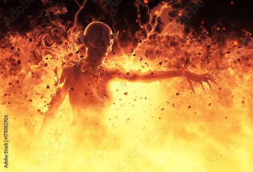 Fotomural 3D Illustration Demon Woman Burns In A Hellfire