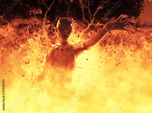 Fotografía 3D Illustration Demon Woman Burns In A Hellfire