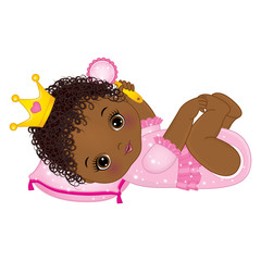 Vector Cute African American Baby Girl Dressed as Princess