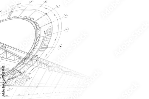 Fotografie, Obraz Background -architectural drawing of industrial building