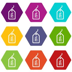 Poster - Tag with 25 discount icon set color hexahedron