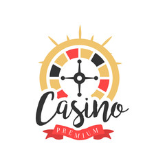 Canvas Print - Casino logo, colorful vintage gambling badge or emblem with roulette sign vector Illustration