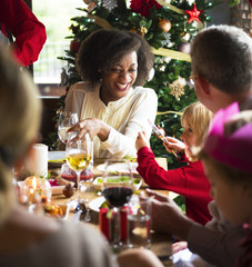 Group of diverse people are gathering for christmas holiday