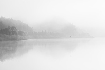 black and white fine art lake with fog