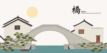 Vector Chinese Traditional Template Series Architecture Building Stone Bridge House