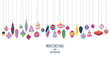 Colorful Retro Baubles Background. Decorative Christmas Tree Balls.