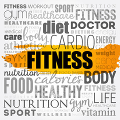 Wall Mural - FITNESS word cloud collage, health concept background