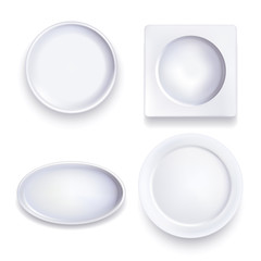 Canvas Print - Realistic Detailed 3d Template Blank White Food Plates. Vector