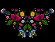 Embroidery native neckline pattern with simplify flowers. Vector embroidered traditional floral design for fashion wearing.