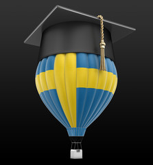 Poster - Hot Air Balloon with Swedish flag and Graduation cap. Image with clipping path
