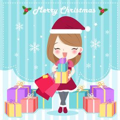 Wall Mural - cartoon woman with christmas