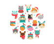 1752714 Merry Christmas greetings with cute cats characters, vector collection.