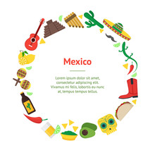 Cartoon Mexican Culture Banner Card Circle. Vector