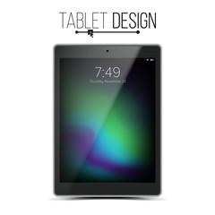 Poster - Tablet Mockup Design Vector. Black Modern Trendy ouch Screen Tablet Front View. Isolated On White Background. Realistic 3D Illustration