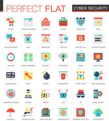 Aufkleber - Vector set of flat Cyber security icons.