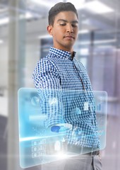 Poster - Technology interface and Businessman touching air in front of