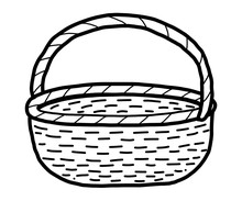 Handcraft Basket / Cartoon Vector And Illustration, Black And White, Hand Drawn, Sketch Style, Isolated On White Background.