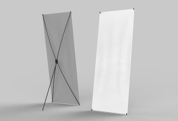 Wall Mural - X-STYLE COLLAPSIBLE BANNER STAND READY FOR YOUR DESIGN. Blank white 3d rendering illustration.