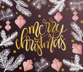 Merry Christmas greetings with calligraphic type. Hand drawn vector holiday illustration.