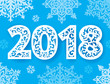 New 2018 year numbers ornate for laser cutting with pattern of snowflakes. Cutout paperwork. Laser cut plastic or wood panel.