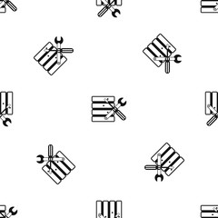 Poster - Database with screwdriverl and spanner pattern seamless black