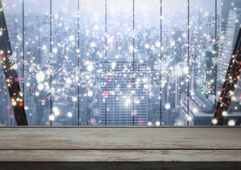 Poster - Wooden floor with Christmas theme background