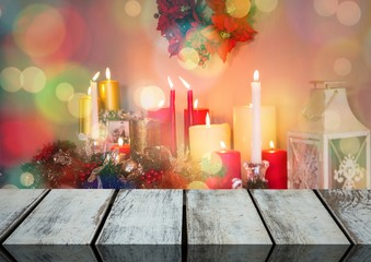 Poster - Wooden floor with Christmas theme background