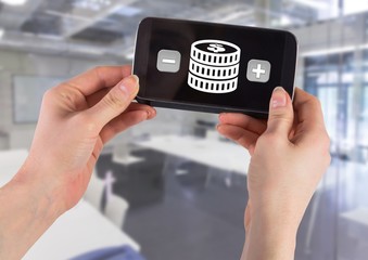 Poster - Hand using phone with plus and minus buttons