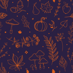 Wall Mural - dark blue and orange autumn pattern