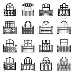 Poster - Balcony window icons set, simple style