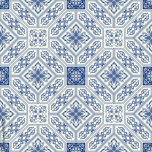 Nowoczesny obraz na płótnie Vintage tiles intricate details for a decorative look. Seamless retro vector. Ceramic paint floor, ornament Collection Patchwork Pattern Colorful Painted tin Illustration background Pattern.
