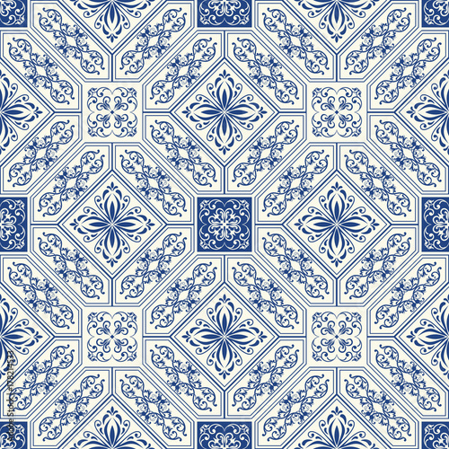 Plakat na zamówienie Vintage tiles intricate details for a decorative look. Seamless retro vector. Ceramic paint floor, ornament Collection Patchwork Pattern Colorful Painted tin Illustration background Pattern.