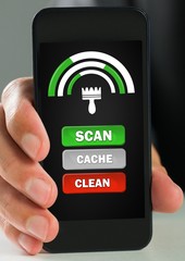 Poster - Hand using phone with scan and clean cache buttons