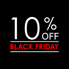 10% off. Black Friday sale and discount banner. Sales tag design template. Vector illustration.