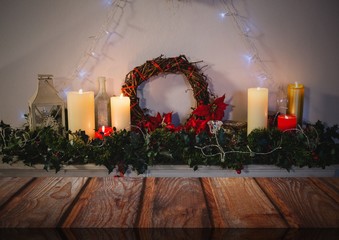 Poster - Wooden floor with Christmas theme background