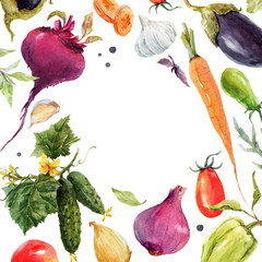 Wall Mural - Watercolor vegetable vector frame