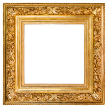 Isolated Gold Wood Frame Over White Background With Clipping Path Included.