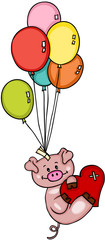 Wall Mural - Pig with heart flying with balloons