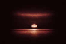 Dark Seascape With Red Full Moon And Grungy Textures