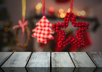 Poster - Wooden floor with Christmas theme background