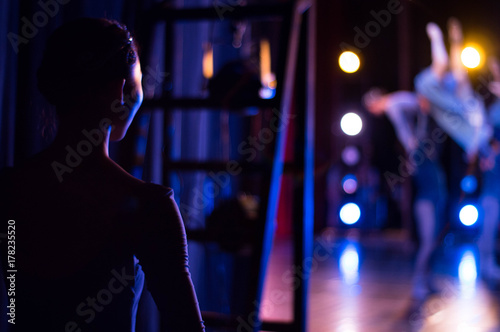 Fotomural Asian ballet dancer at backstage in the theater. Recital.