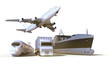 © guguart - transportation and Logistics truck,train, Boat and plane on isolate Background / 3D rendering