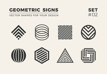 Wall Mural - Set of eight minimalistic shapes. Stylish vector logo emblems for Your design. Simple creative geometric signs collection.