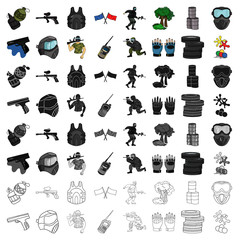 Paintball set icons in cartoon style. Big collection of paintball vector symbol stock illustration