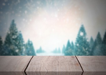 Poster - Wooden floor with Winter theme background