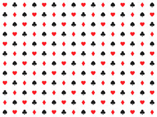 Playing Card Signs Seamless Pattern, Casino Background, Hearts, Clubs, Diamonds And Spades, Vector Icons And Symbols